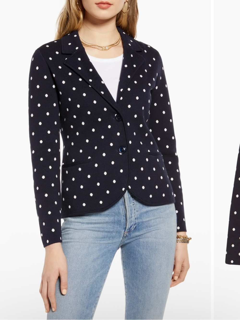 NWOT 1901 Polka Dot Knit Sweater Navy Blazer Size L